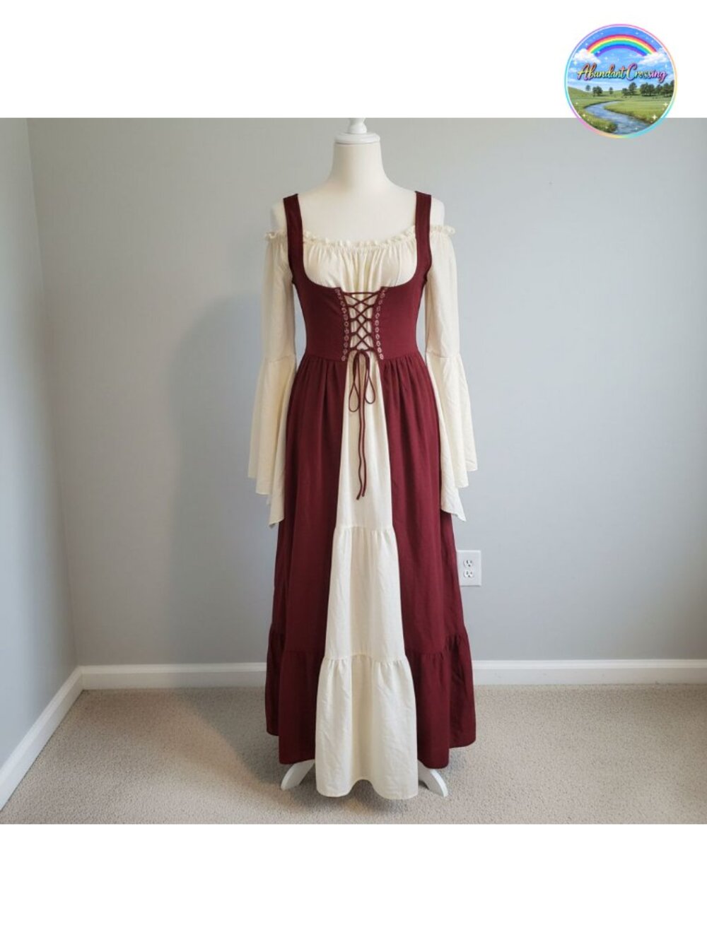 Medieval Renaissance Over Dress Cosplay Costume Long Flare Sleeve Off Shoulder